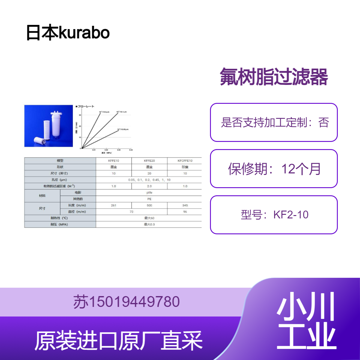kurabo KF2-10 氟树脂过滤器 耐酸碱高纯度过滤 制药电子行业专用