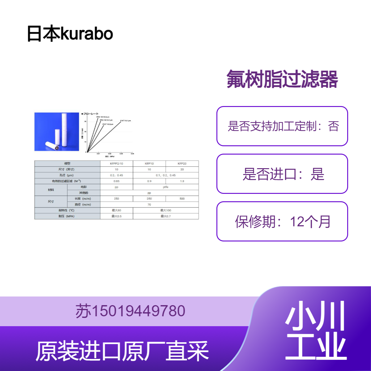 日本kurabo 氟树脂过滤器 KF2L10 耐腐蚀耐高温 工业级高精度液体过滤