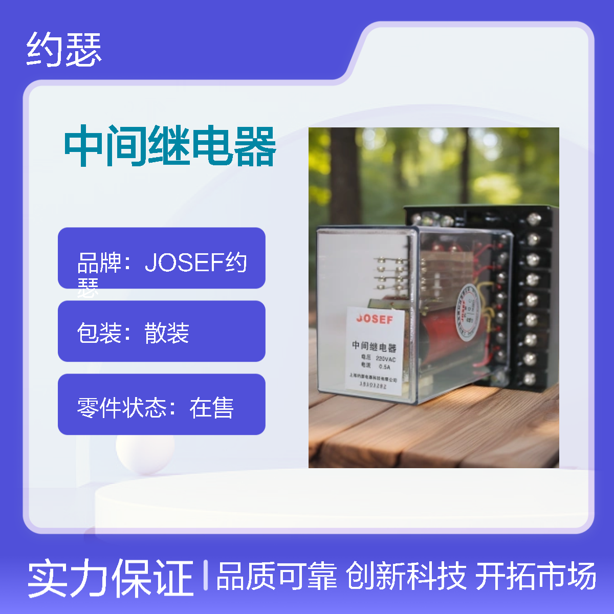 JOSEF约瑟 DZB-15B中间继电器 DC220V 0.25A 板前接线带座