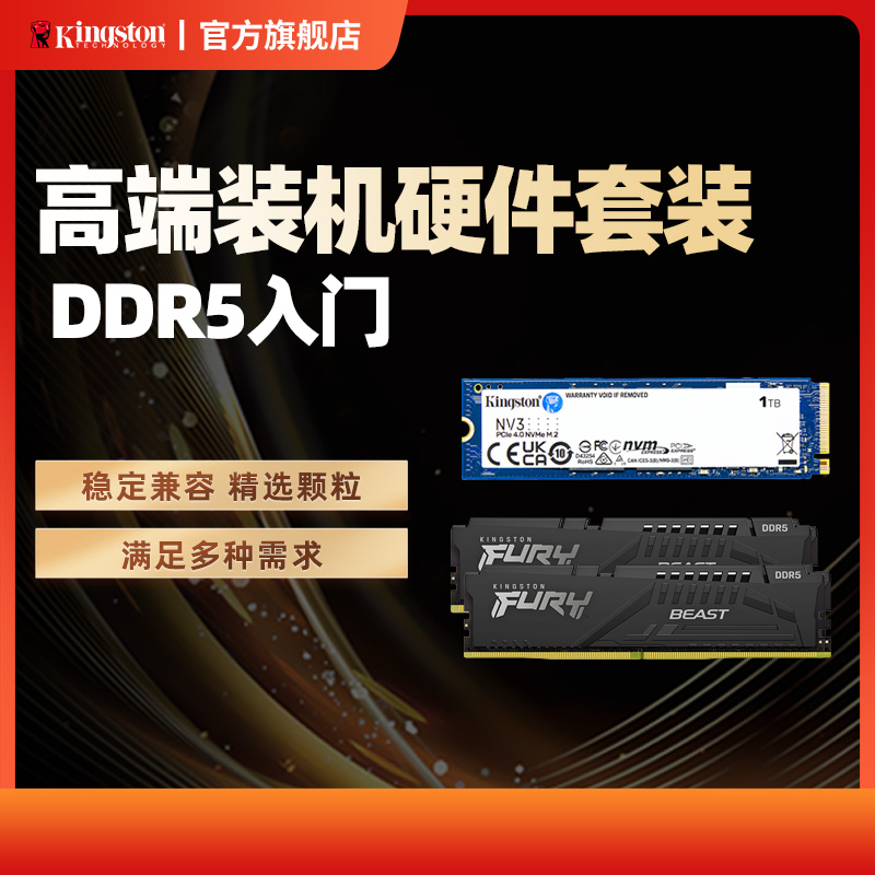 金士顿官方台式机高速固态硬盘NV3/1T+DDR5 6000 16GX2套装内存条