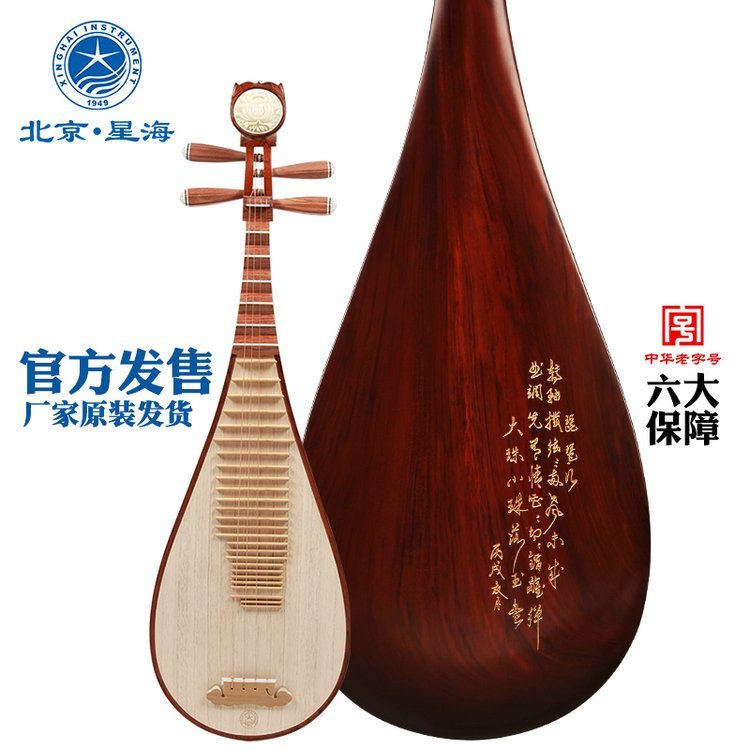 星海 琵琶乐器特氏古夷苏木材质素面典雅图案成人考级演奏琵琶
