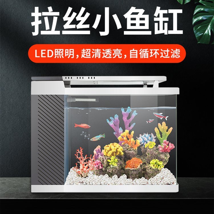 拉丝鱼缸家用水族箱小型桌面玻璃缸迷你创意生态缸客厅懒人免换水