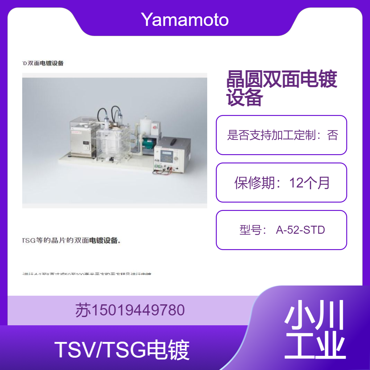 A-52-STD 用于半导体和 MEMS 精密电镀设备Yamamoto-MS晶圆双面电镀