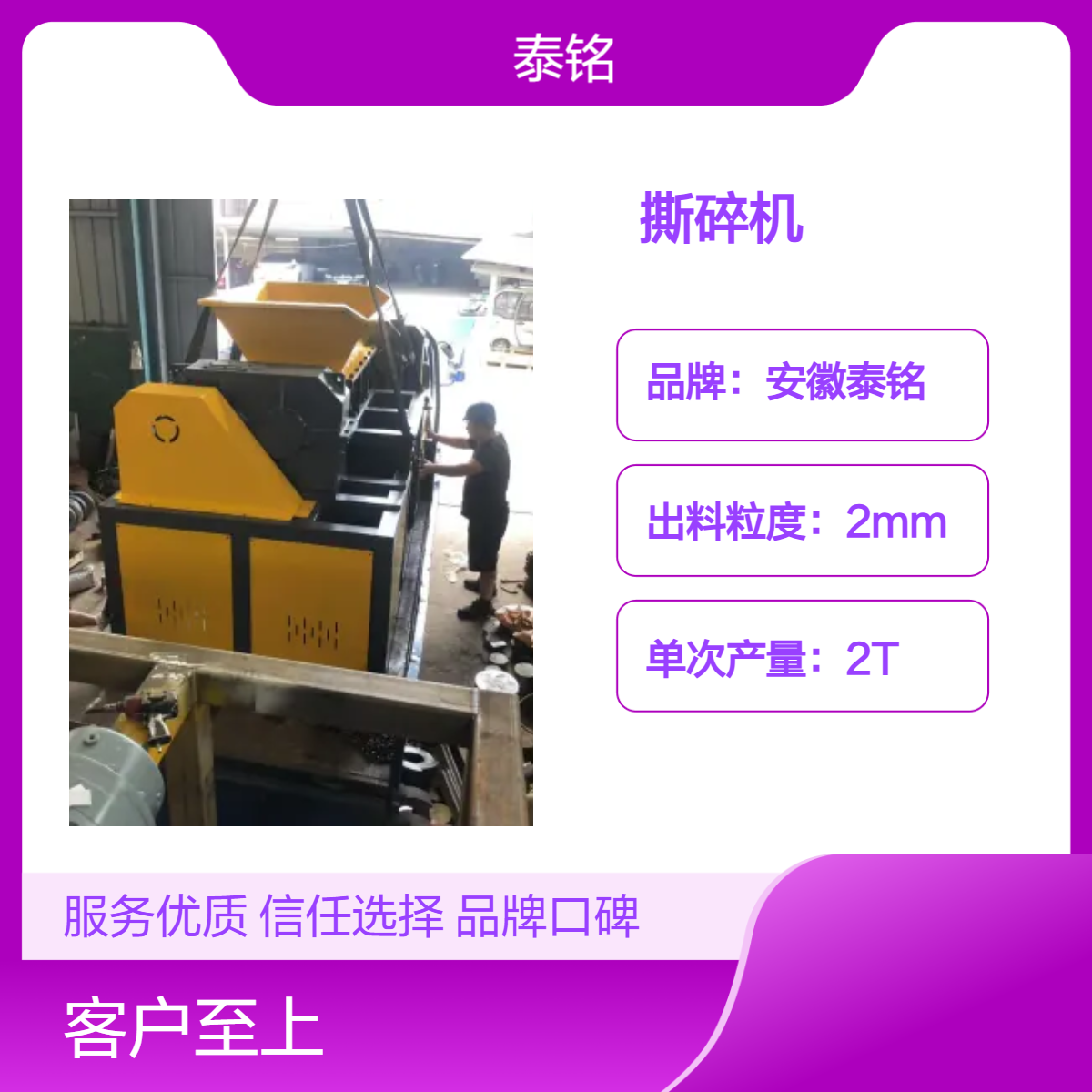泰铭 供应高效工业橡胶轮胎废铁粉碎机 4000W大功率 单次2T产量