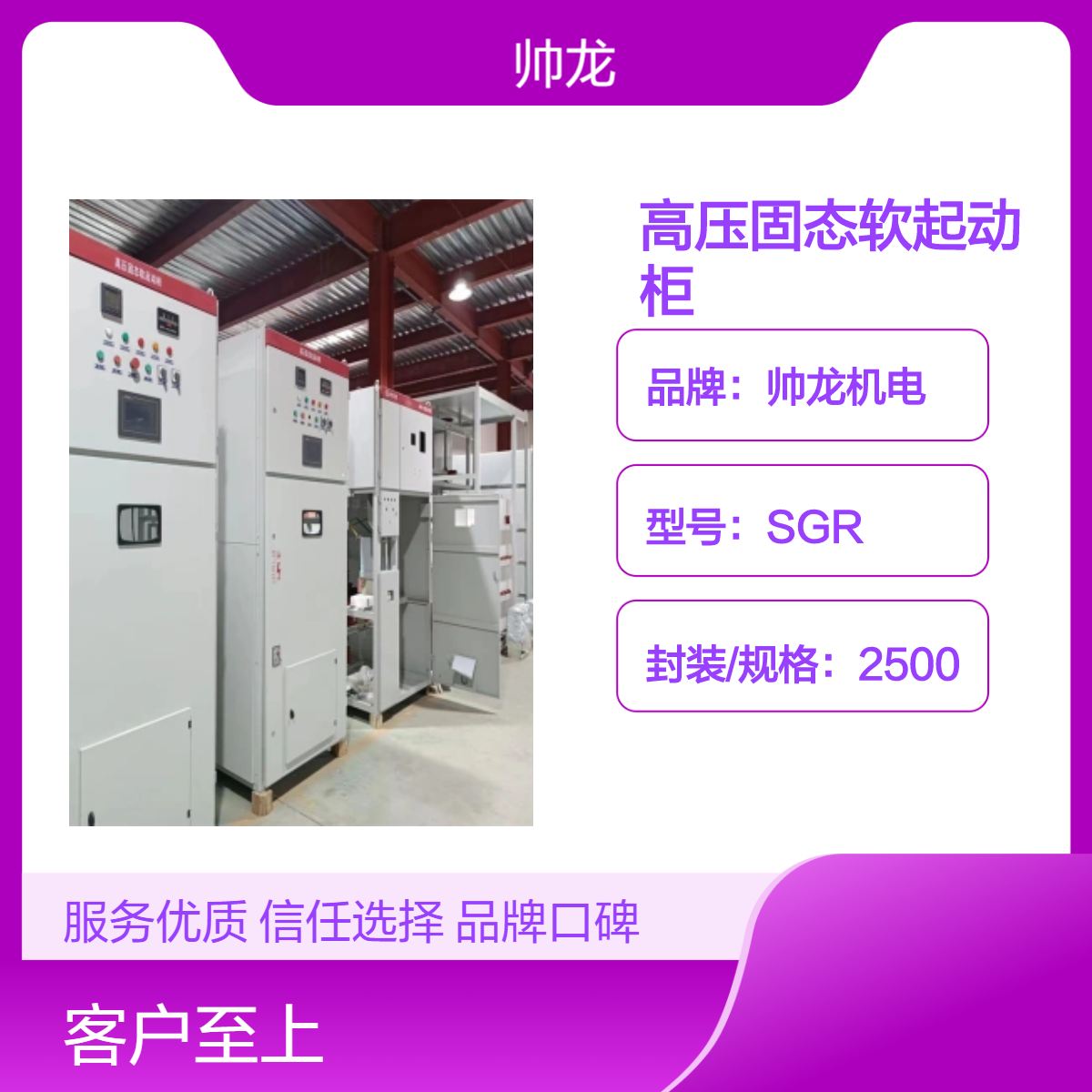帅龙机电SGR2500kw高压固态软启动柜 鼠笼电机专用起动柜