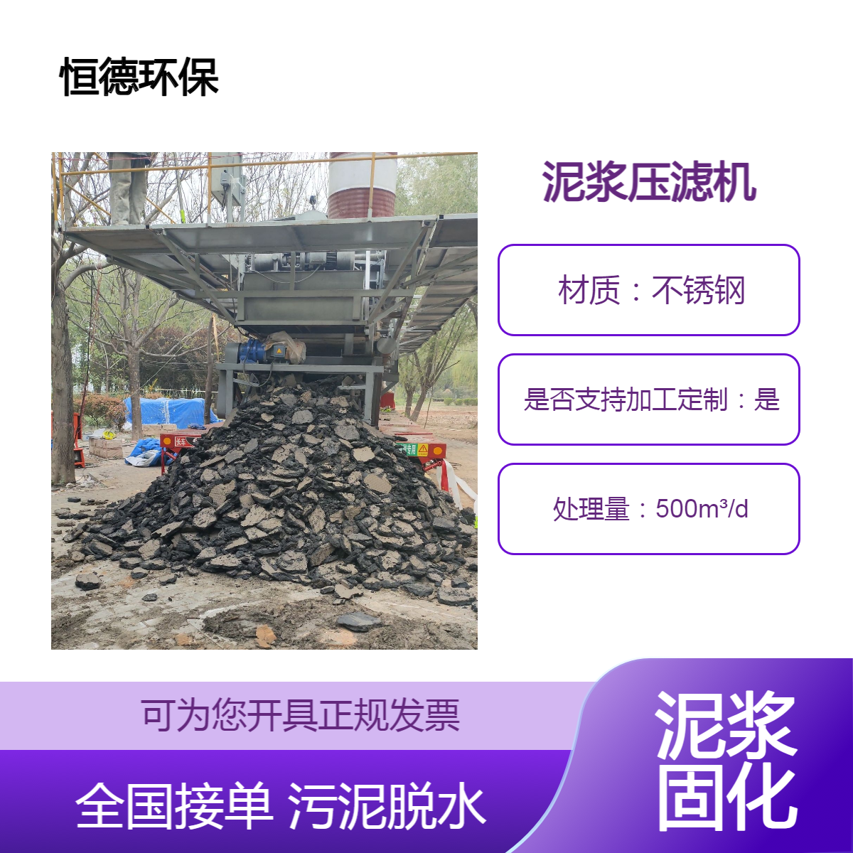 恒德环保 污泥脱水固化 压滤机施工队 全国可施工