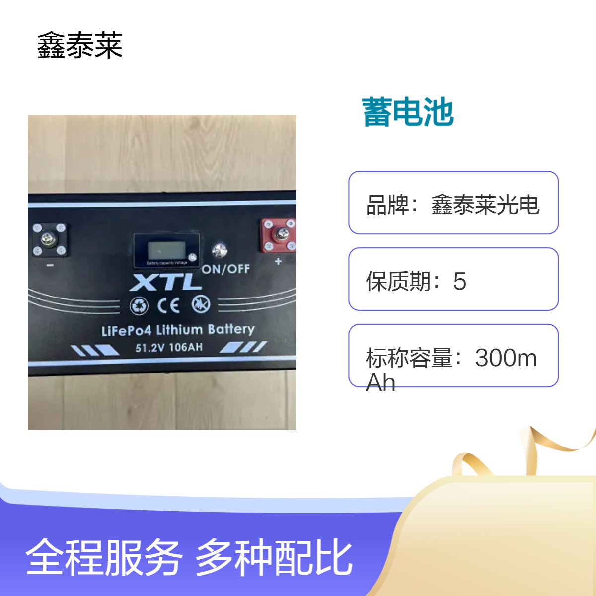 鑫泰莱光电12V100A磷酸铁锂锂电池 铁壳硬装 5年厂家质保