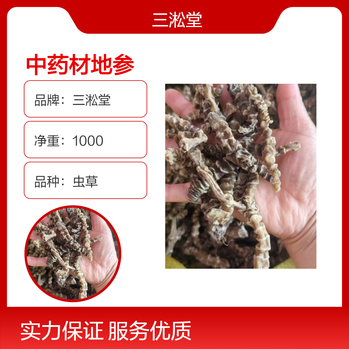 三淞堂虫草地参 1000g 精选中药材 阴凉干燥储存