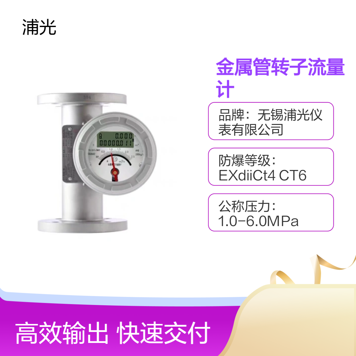 浦光 指针型金属转子流量计 垂直安装 石油化工用 支持定制