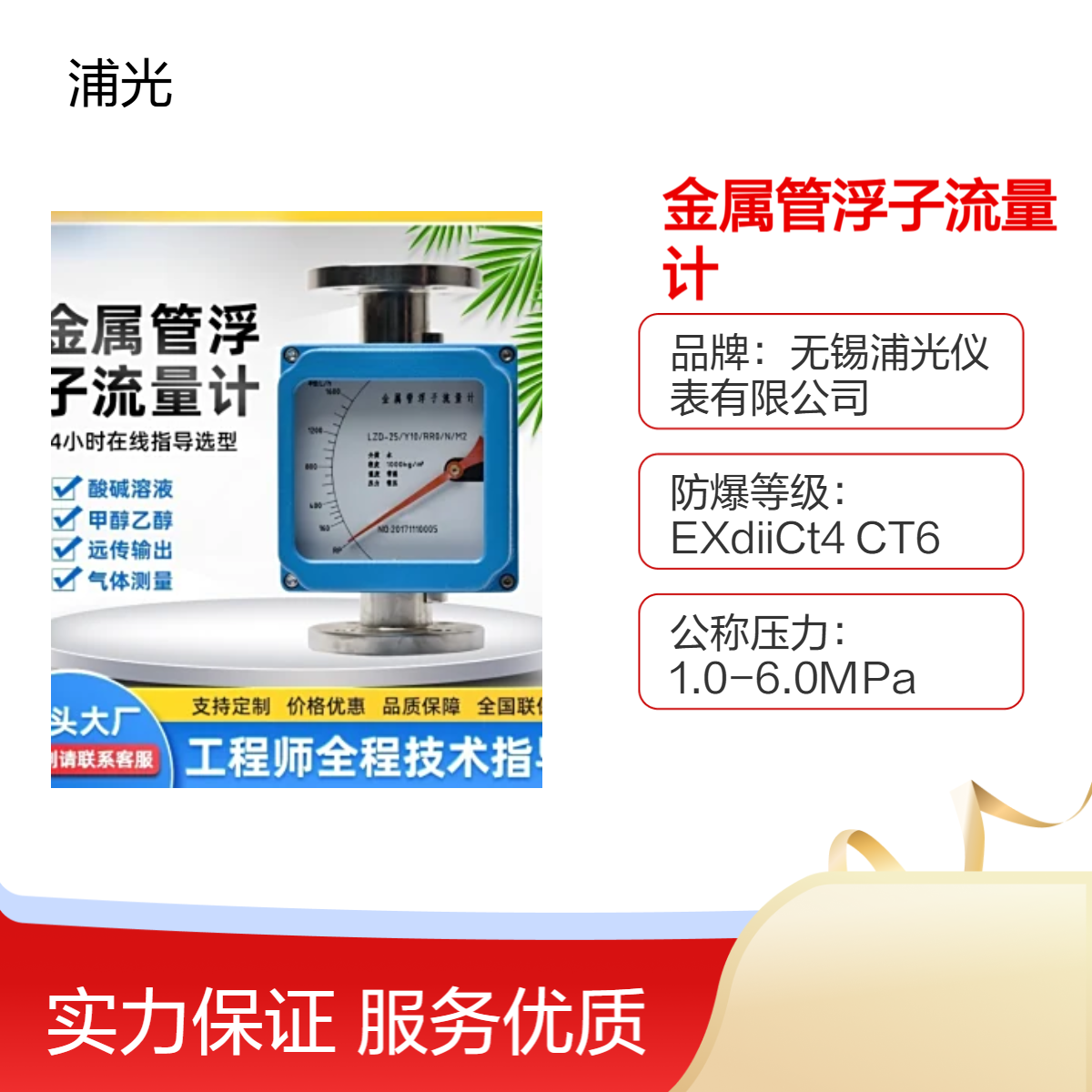 浦光 金属管浮子转子流量计玻璃管塑料管氨气体液体指针数显防腐