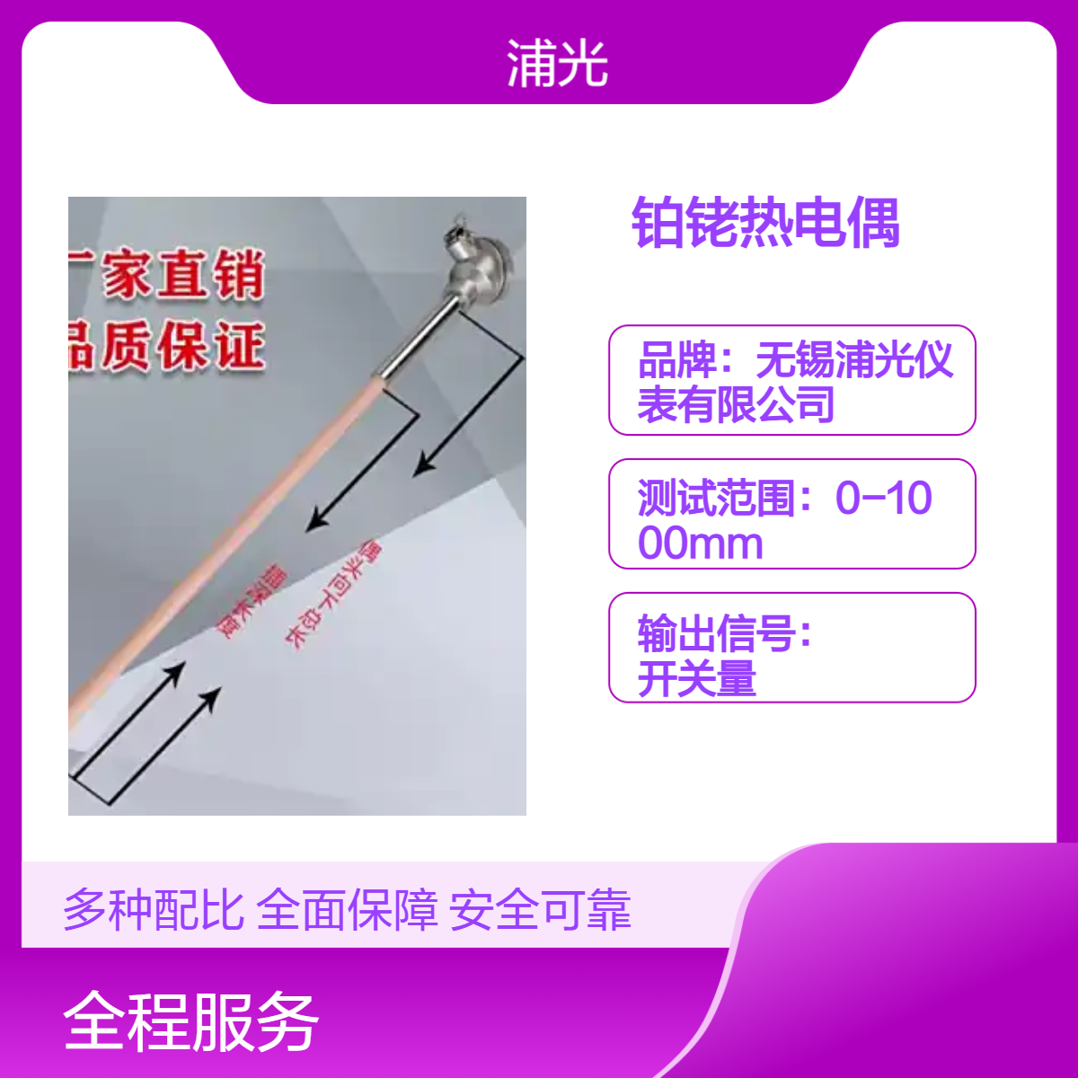 浦光 S型铂铑热电偶 发电站锅炉厂用一体化温度传感器 非标定做