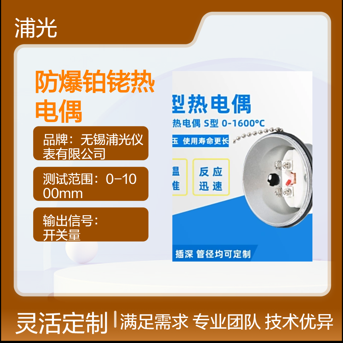 浦光 S型铂铑热电偶 防水防爆耐高温工业用温度变送器 上自仪产
