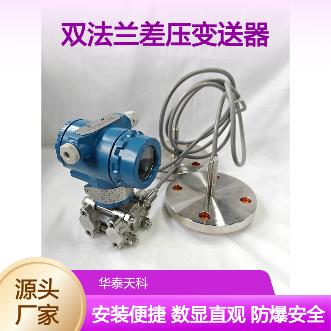 双法兰差压变送器 表压测量 法兰连接 防爆认证 造纸厂可用 安装简单
