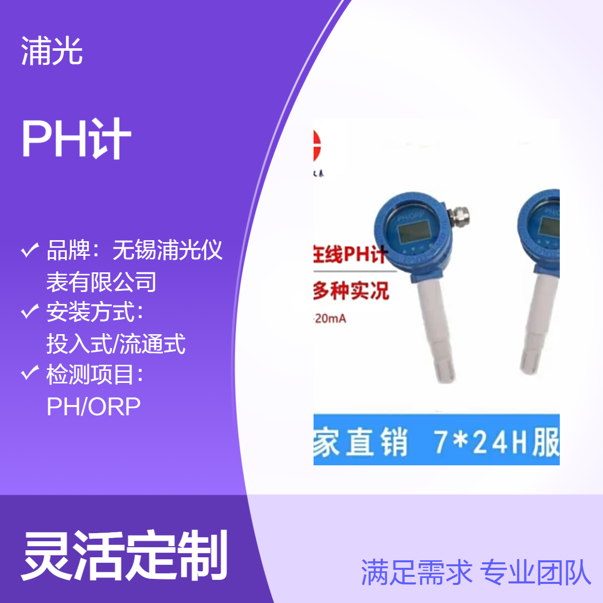 浦光 防爆一体PH计高精度0.2 螺纹安装 插入式探头数显 白色