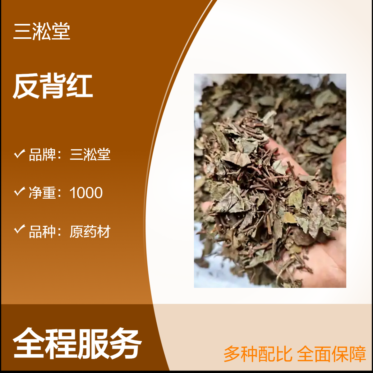 三淞堂一级反背红原药材 1000g净重 阴凉干燥储存 初级农产品