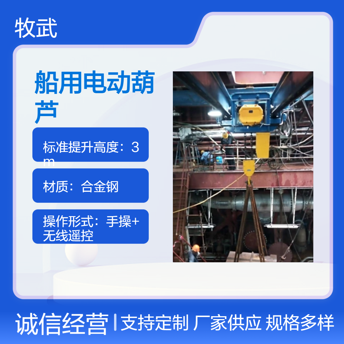 供应15t船机舱内泵组吊装用船用环链电动葫芦 CCS认证