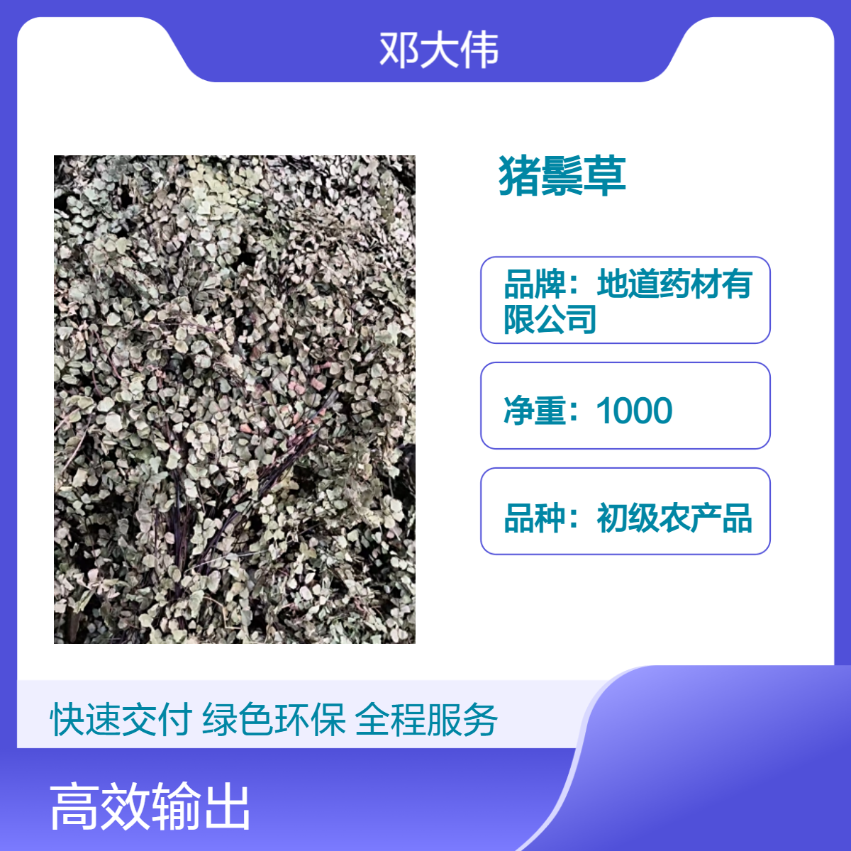 中药材 猪鬃草出售散装 阴凉干燥储存 优选原料 防潮防蛀保质36个月