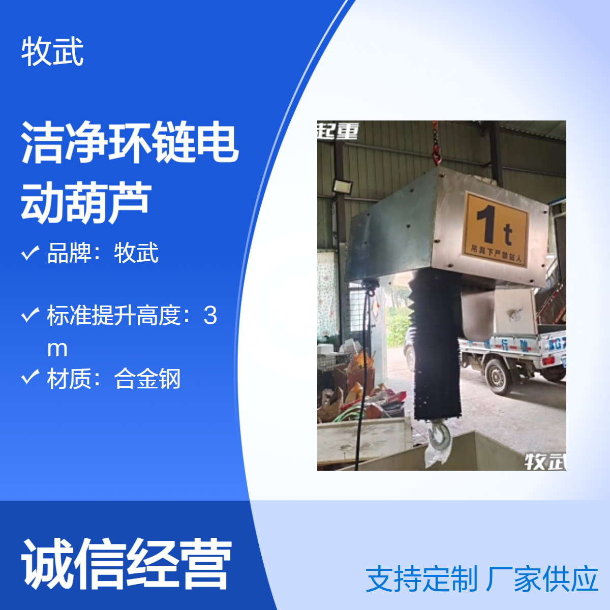 4T洁净环链电动葫芦 380V合金钢材质 无尘车间厂房3m提升专用