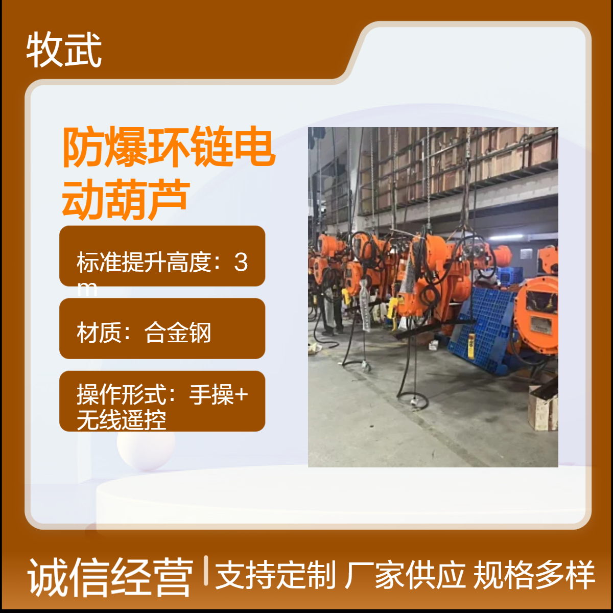 3T防爆环链电动葫芦 气体防爆等级IIBT4 电源电压380伏 4m起升高度