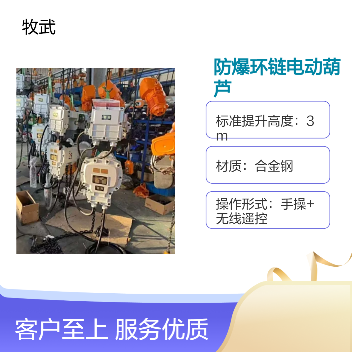 5T防爆环链电动葫芦 气体防爆等级IIBT4 合金钢材质 起升4m