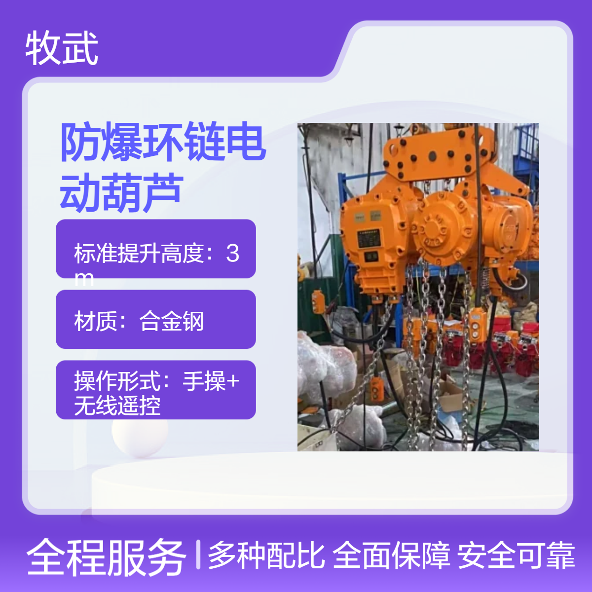 10T气体防爆环链电动葫芦 防爆等级IIBT4 合金钢材质起重机专用