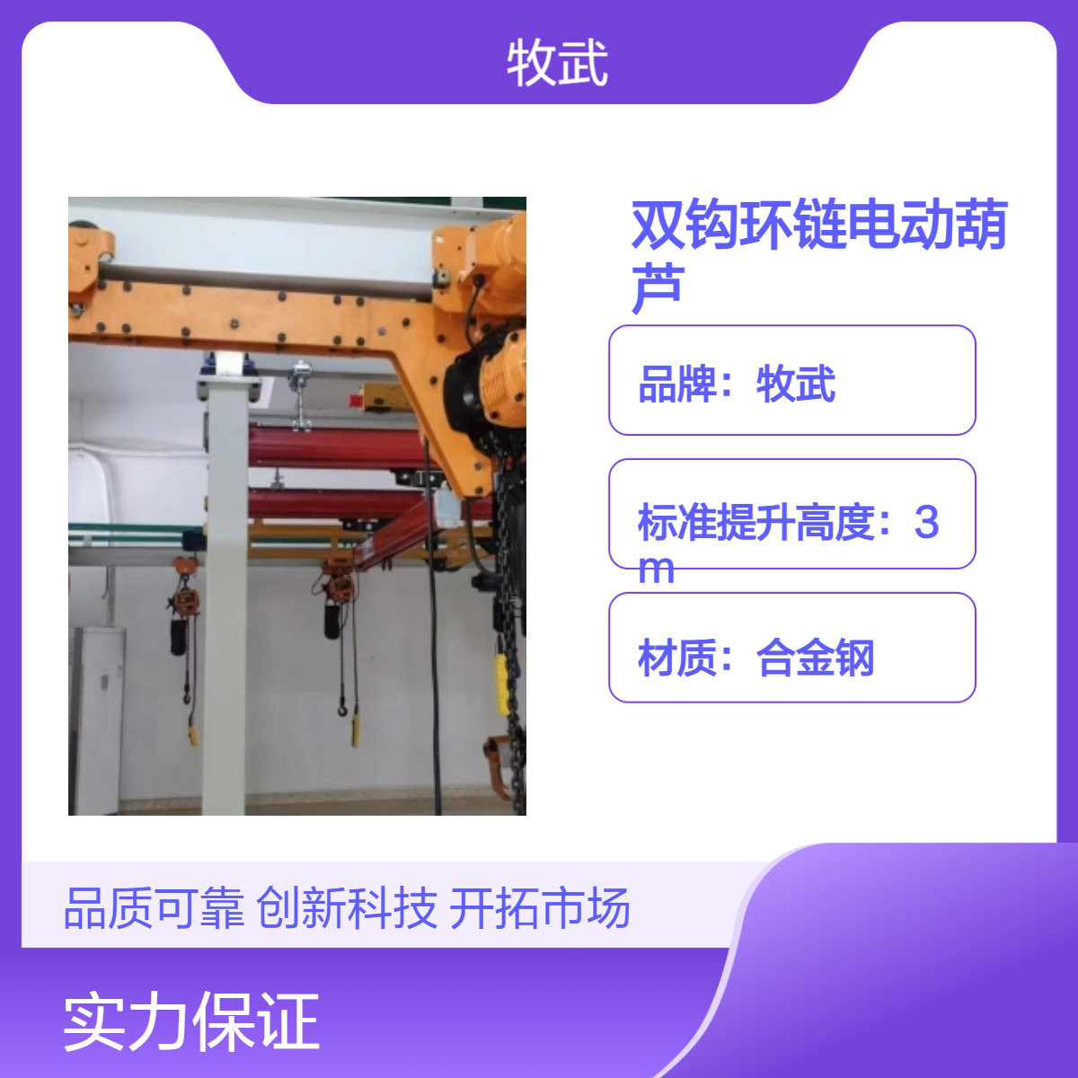 牧武2.5吨双钩环链电动葫芦 4米高度 两钩之间距离3米 转弯半径3米