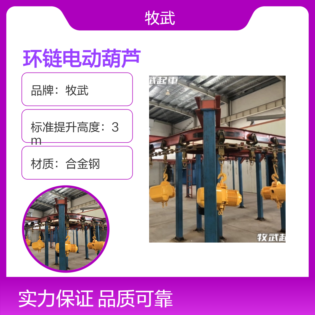 牧武环链电动葫芦2T 抛丸机铸造生产线 380V电压 车间厂房起升专用
