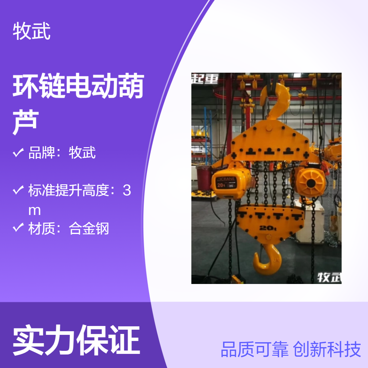 牧武20吨9米固定式环链电动葫芦 380V/50Hz 合金钢材质起重提升