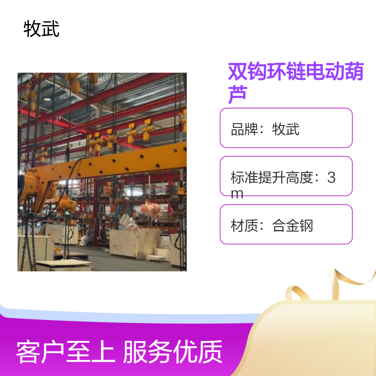牧武MW型双钩葫芦 双吊点环链电动葫芦 双钩吊机 电动行走弯轨转弯