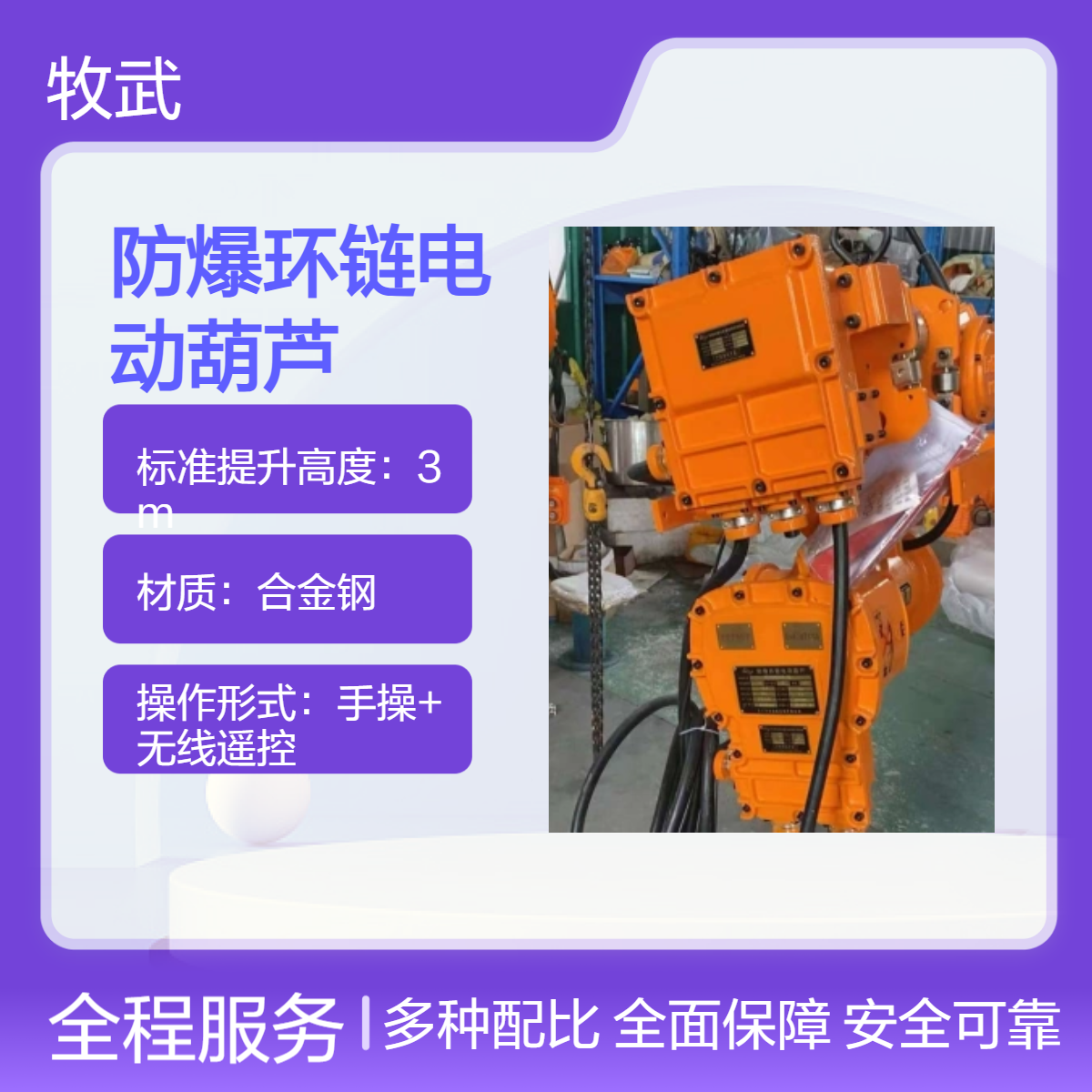 500kg气体 粉尘防爆环链电动葫芦IIBT4 A21 电动小车运行 高度5m