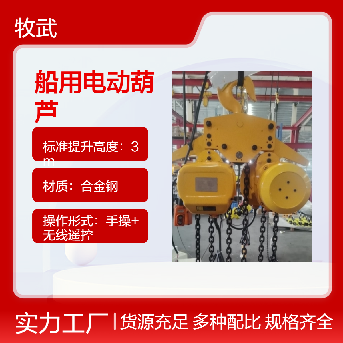 10吨8米固定式船用环链电动葫芦 船舶机舱 港口甲板起重 440V CCS 认证