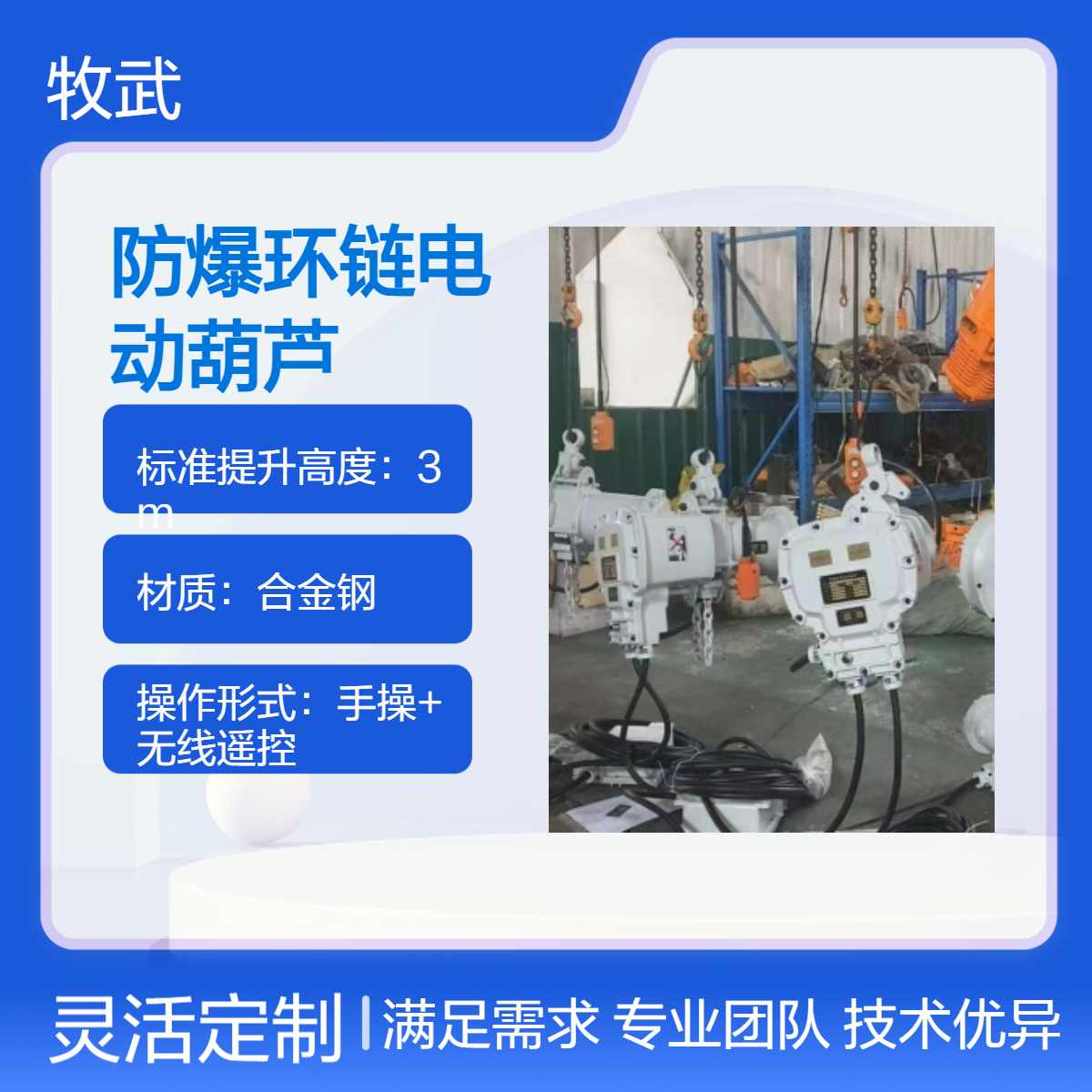 3t6m 运行式防爆环链电动葫芦 HHBDB型 粉尘防爆 Ex tDA21 TP65 T135°