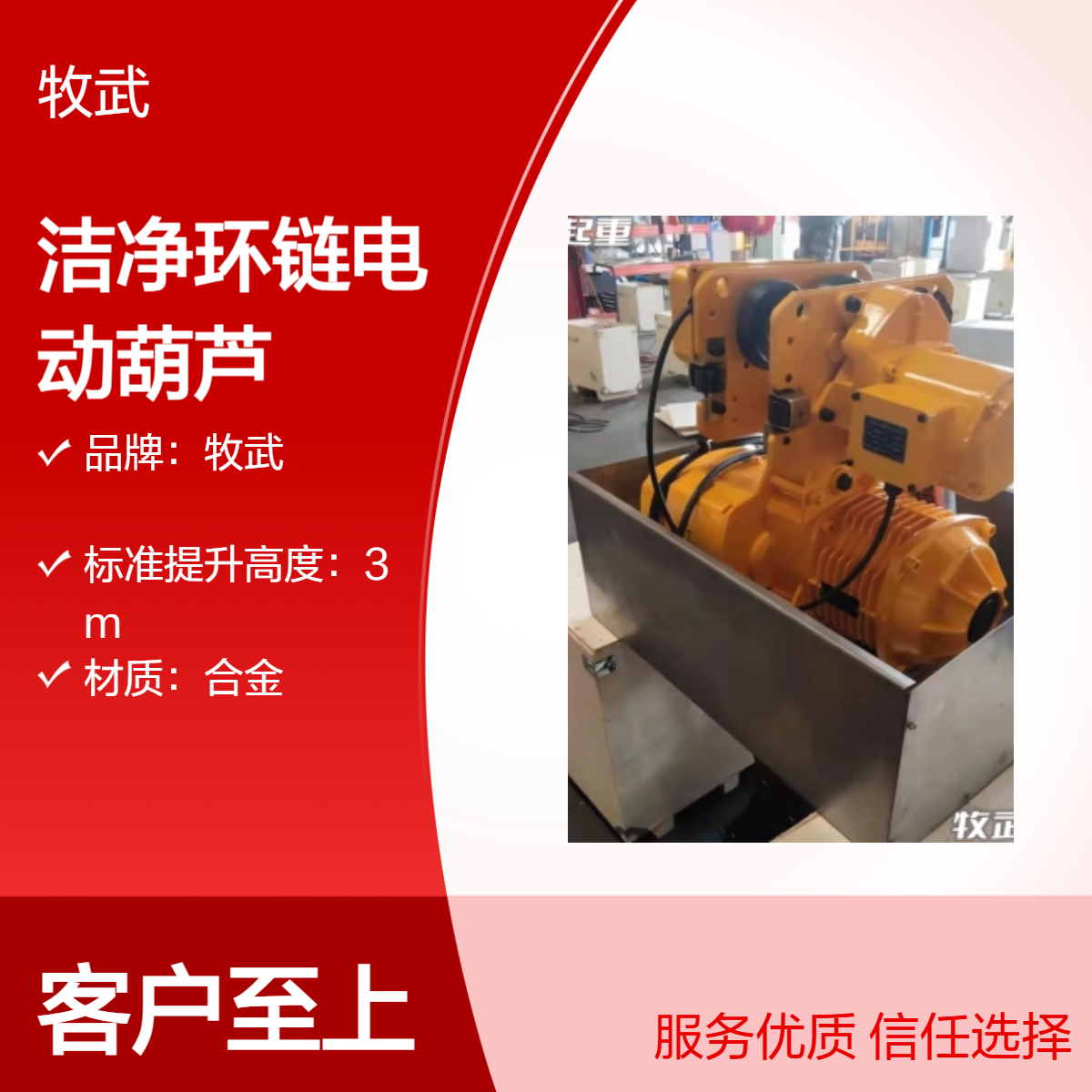 锂电吨包投料站用 洁净室环链电动葫芦 半导体实验室 牧武2t 防尘防灰