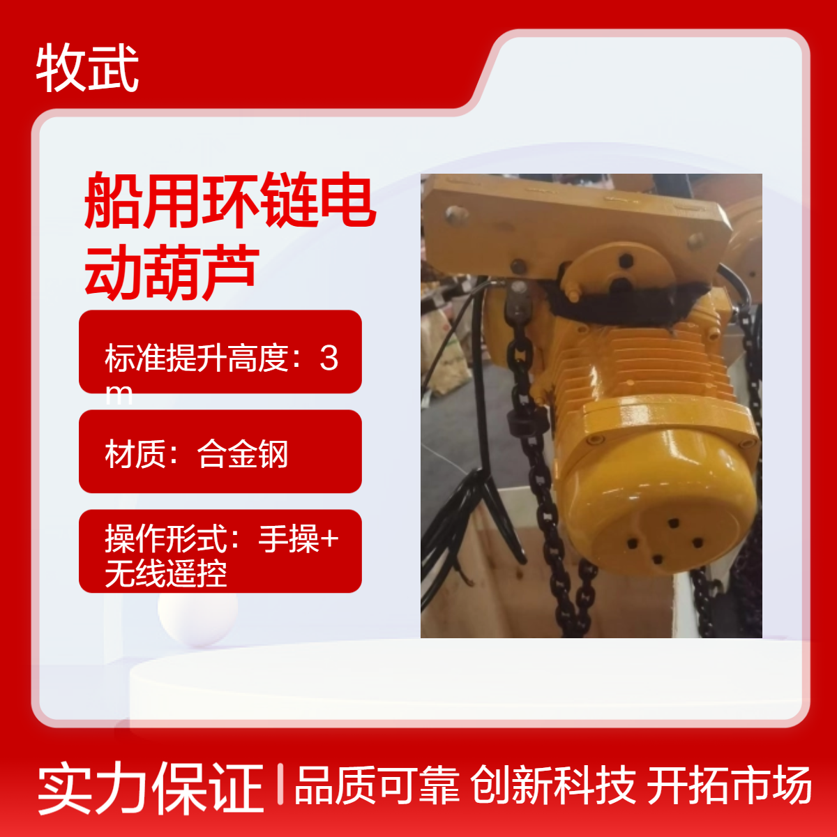 1T船用环链电动葫芦 440V电源 电磁刹车手动释放 CCS证书 8m起升