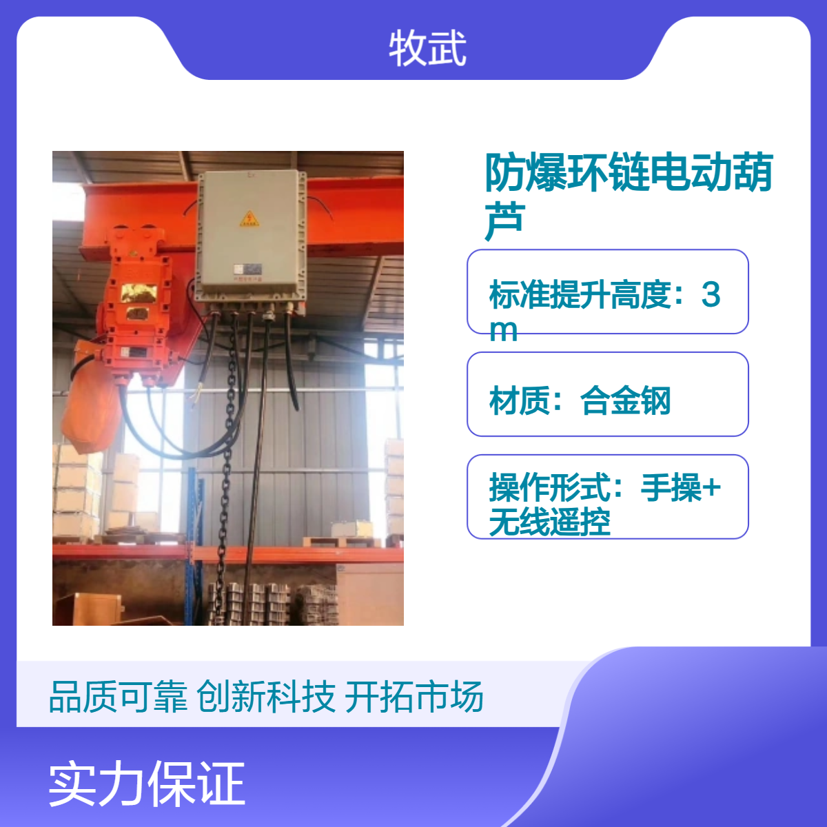 2.5吨气体防爆环链电动葫芦 起升4米低净空式 3kW功率 380V电压