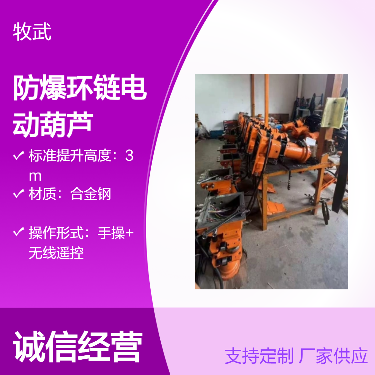 1T气体防爆环链电动葫芦 防爆标志IIBT4 IICT4合金钢材质 起升4米