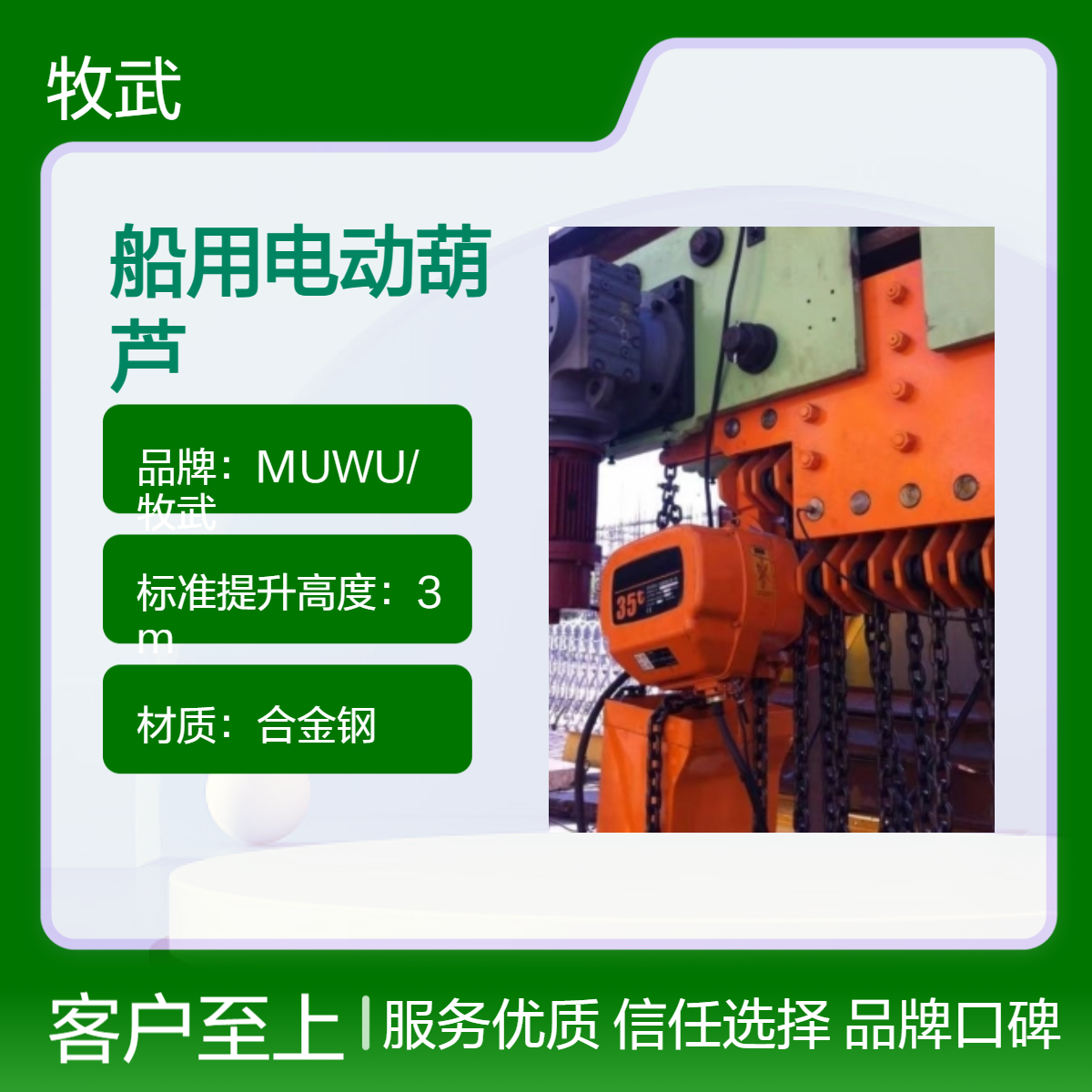 船用电动葫芦 6kW合金钢环链起重机 6m起升 CCS认证 船厂码头适用