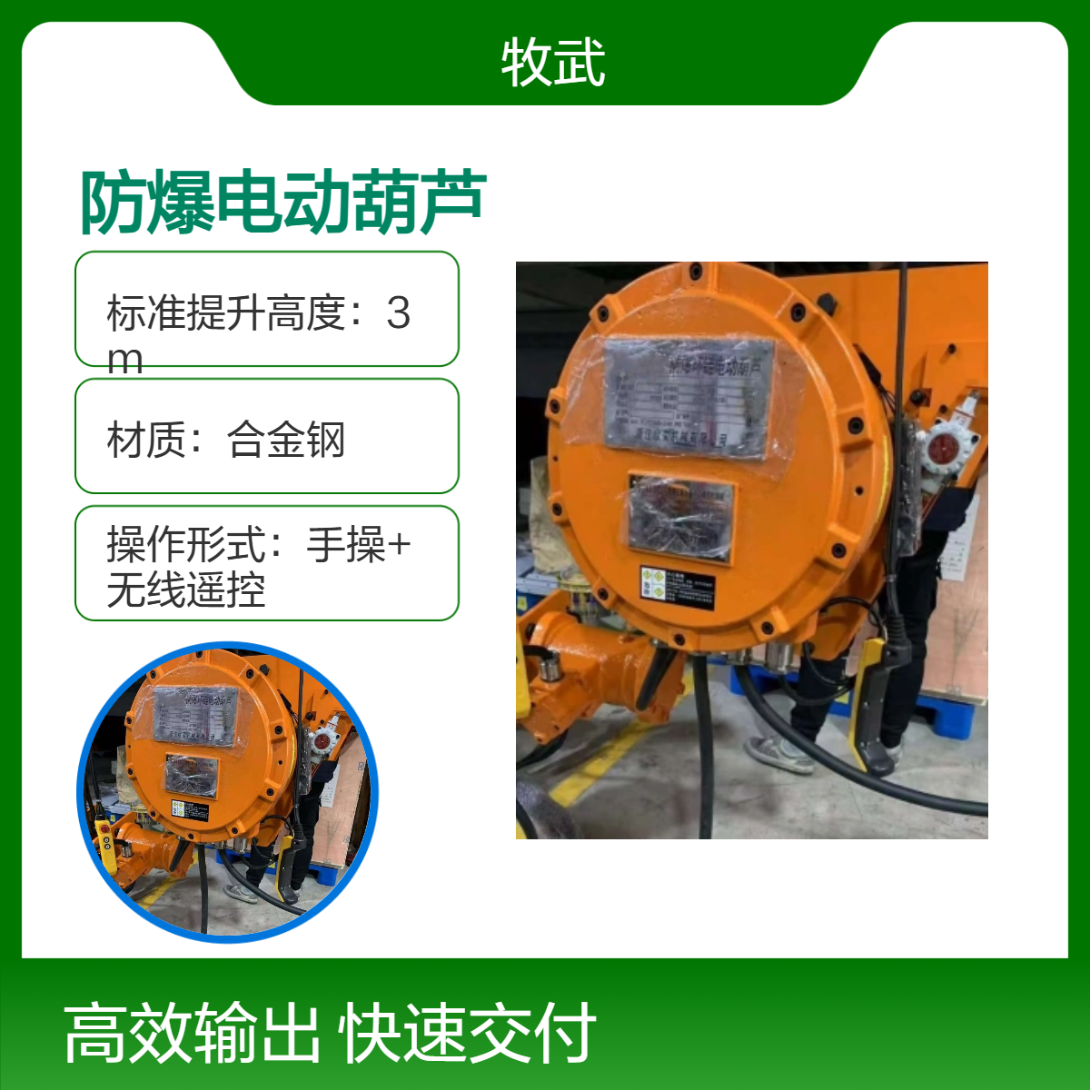 2吨IICT4气体粉尘防爆电动葫芦 合金钢环链结构 380V电源 4m起升高度