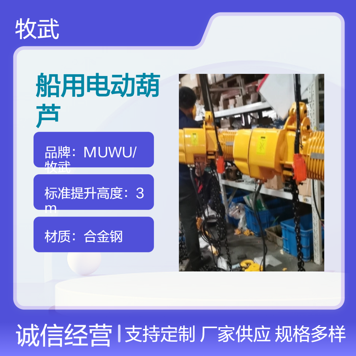 3.2T船用电动葫芦 8米起升 电磁制动结构 手动释放装置 CCS认证 无石棉