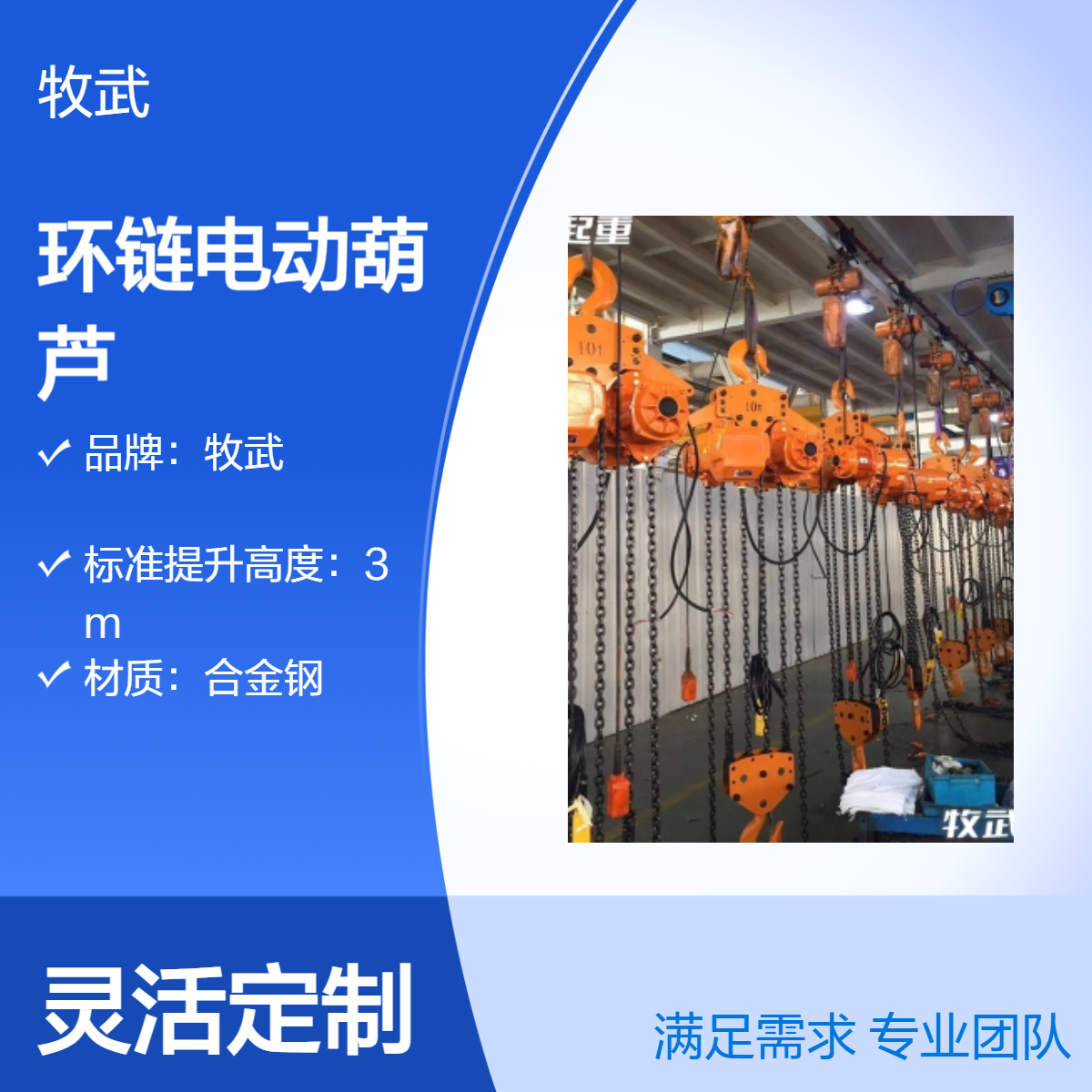 牧武MWH型10吨9米挂钩式环链电动葫芦 双速电机快慢速起降