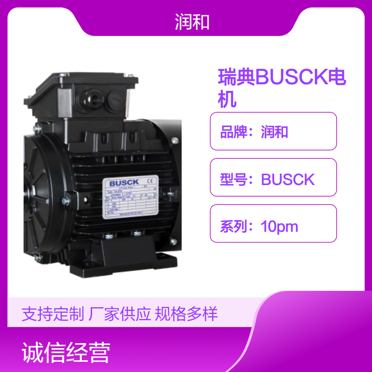 润和瑞典BUSCK电机 10pm系列 盒装 高效稳定工业适用