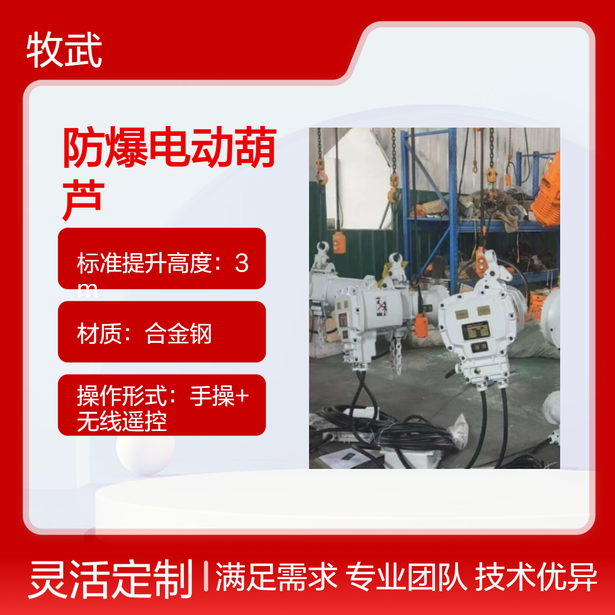 1T气体 粉尘防爆电动葫芦 380V环链式 4米起升高度 工业起重机专用