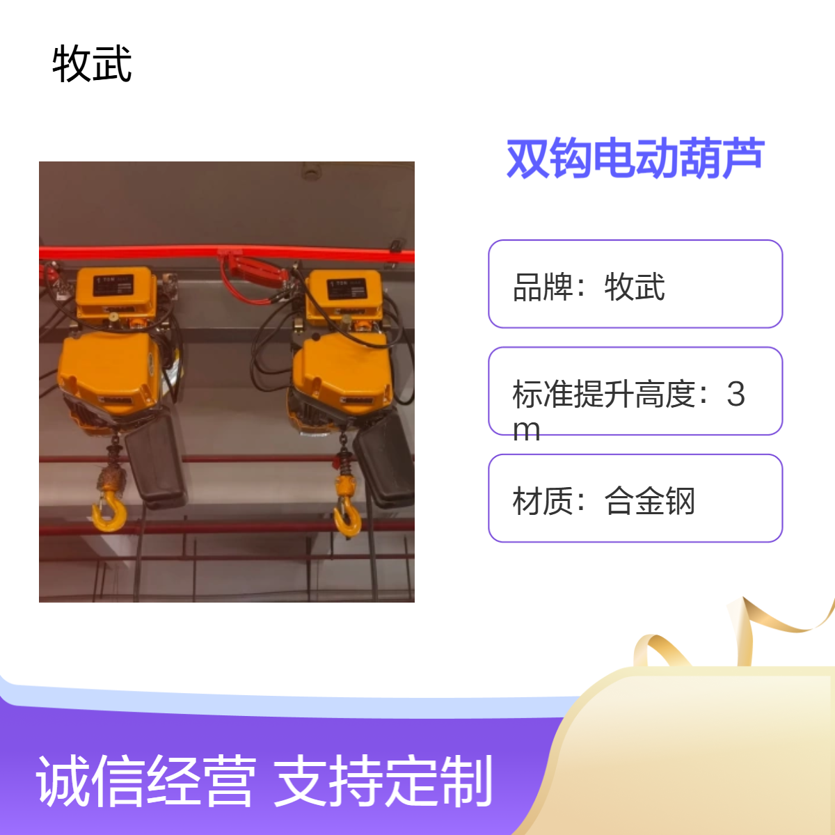 1T双钩电动葫芦 造纸厂纸卷搬运 同升同降合金钢材质 两钩距1000mm