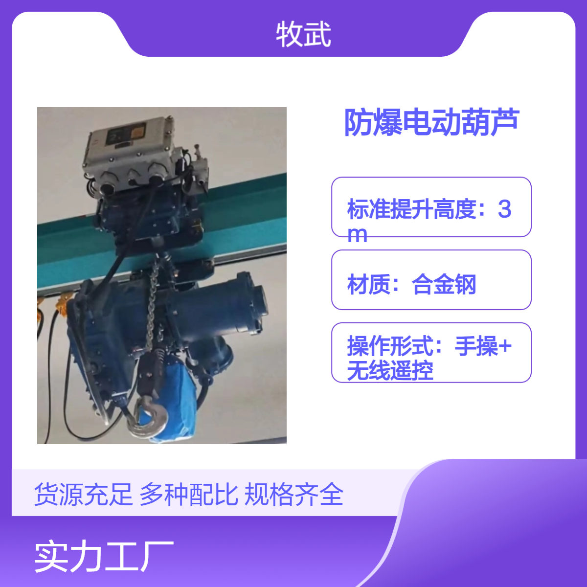 2吨粉尘防爆电动葫芦 380V合金钢环链 A21 T135° 起升高度6米