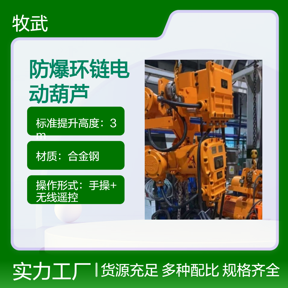 500kg气体粉尘防爆环链电动葫芦1.5kW电机 6m起升II BT4 CT4