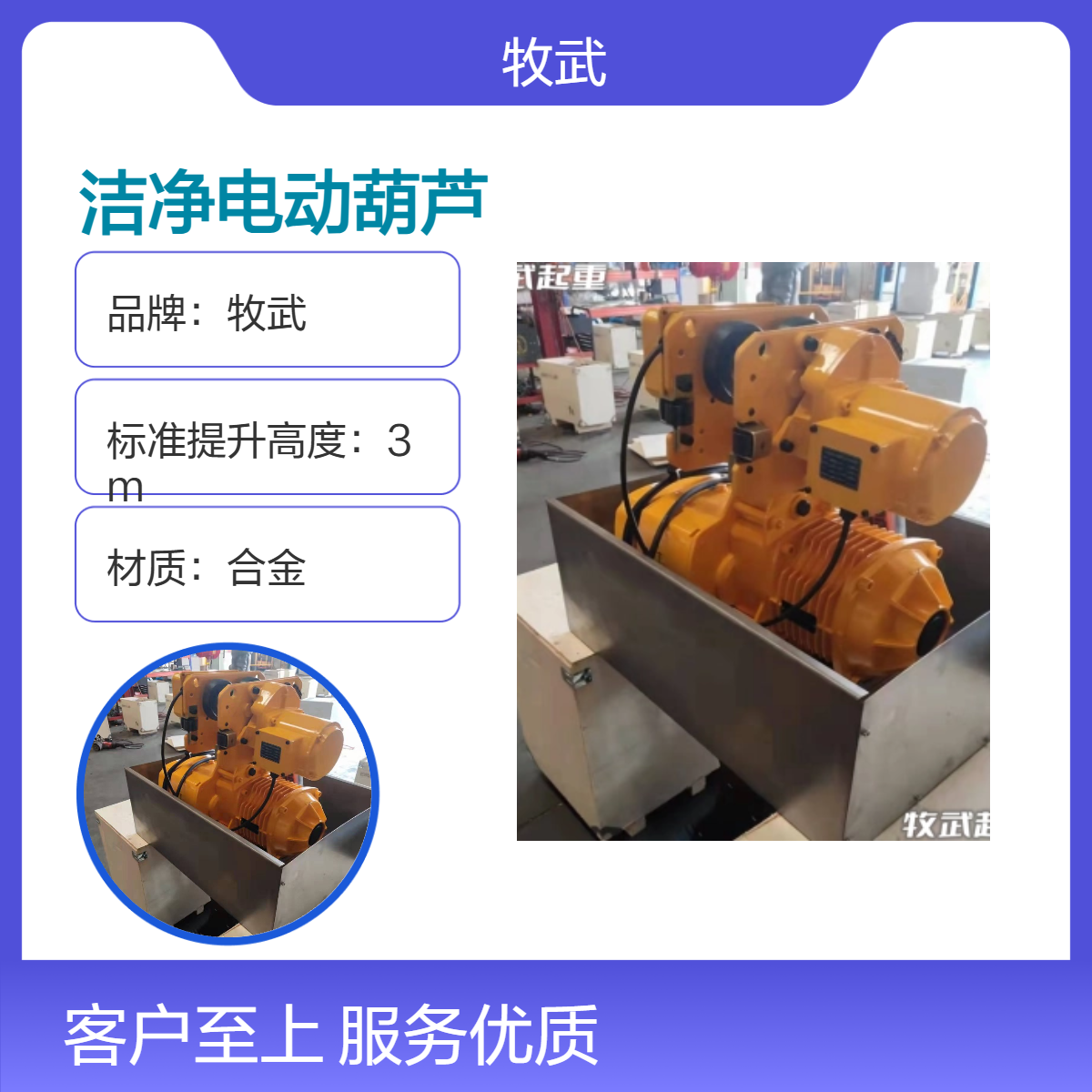 1吨不锈钢洁净无尘电动葫芦 4m起升 环链结构 车间厂房专用提升设备
