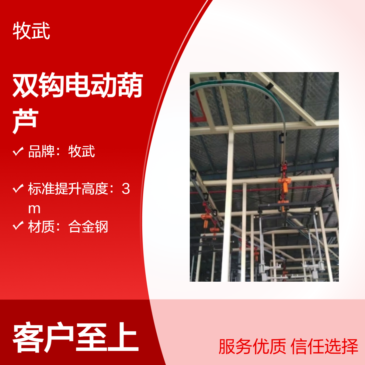 牧武2T双钩电动葫芦 电泳线车间厂房起重专用 钩间距可调 PLC电控