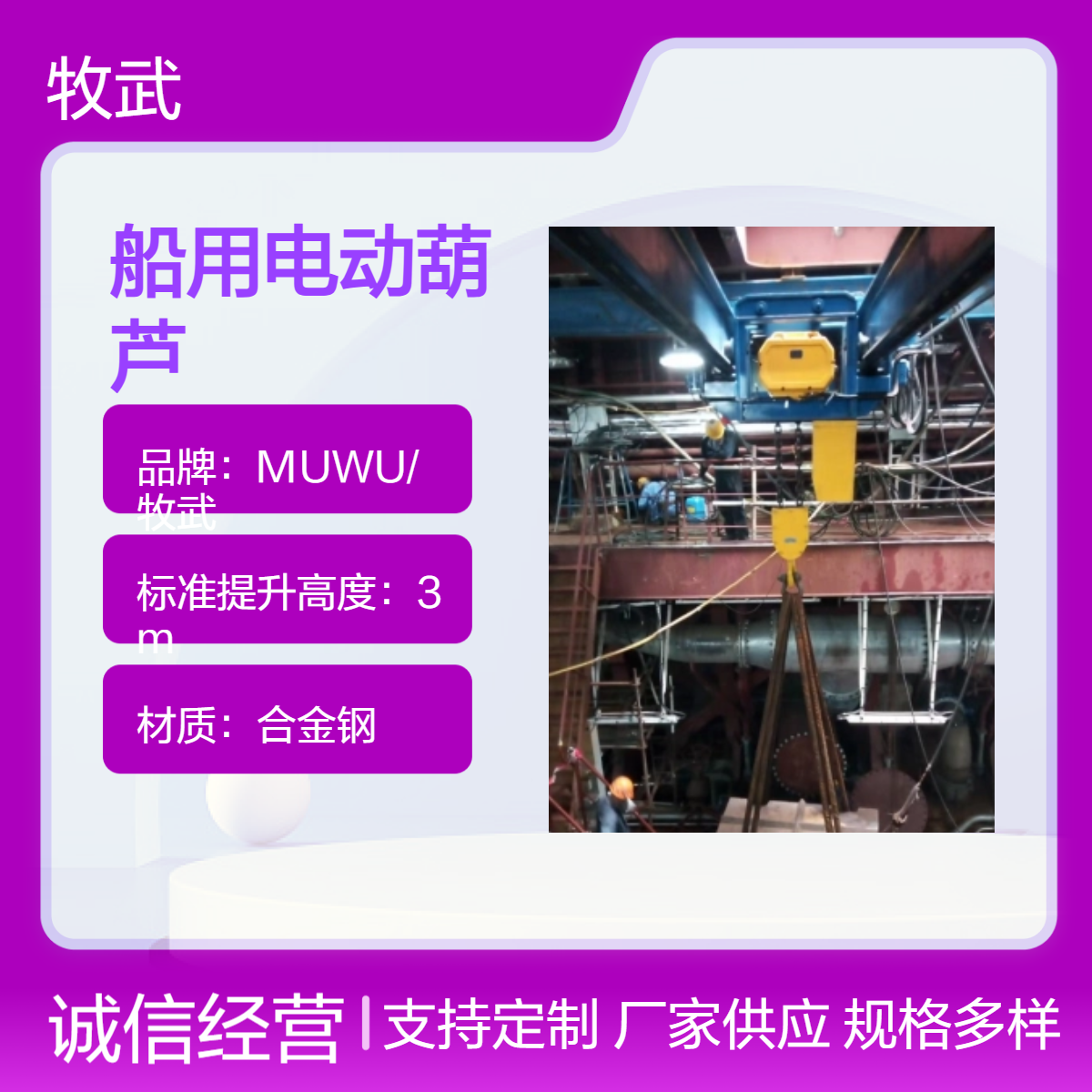 12.5T船用电动葫芦 440V合金钢链条起升 6米高度 CCS产品证书