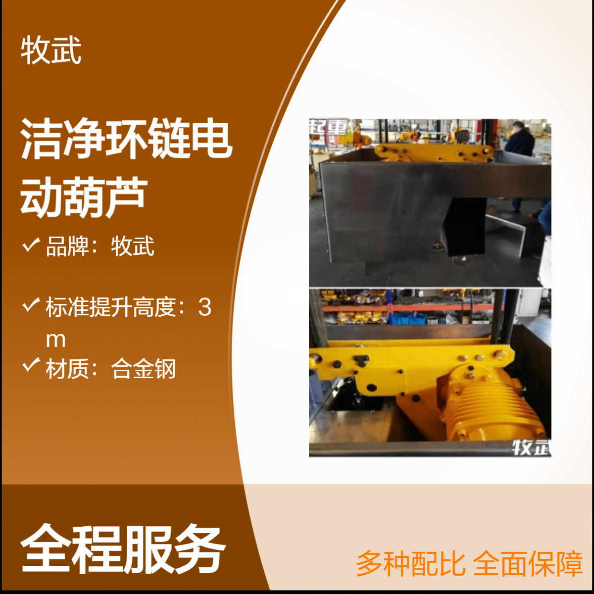 牧武2.5T洁净环链电动葫芦 不锈钢电动倒链 无尘室环境 3m标准提升