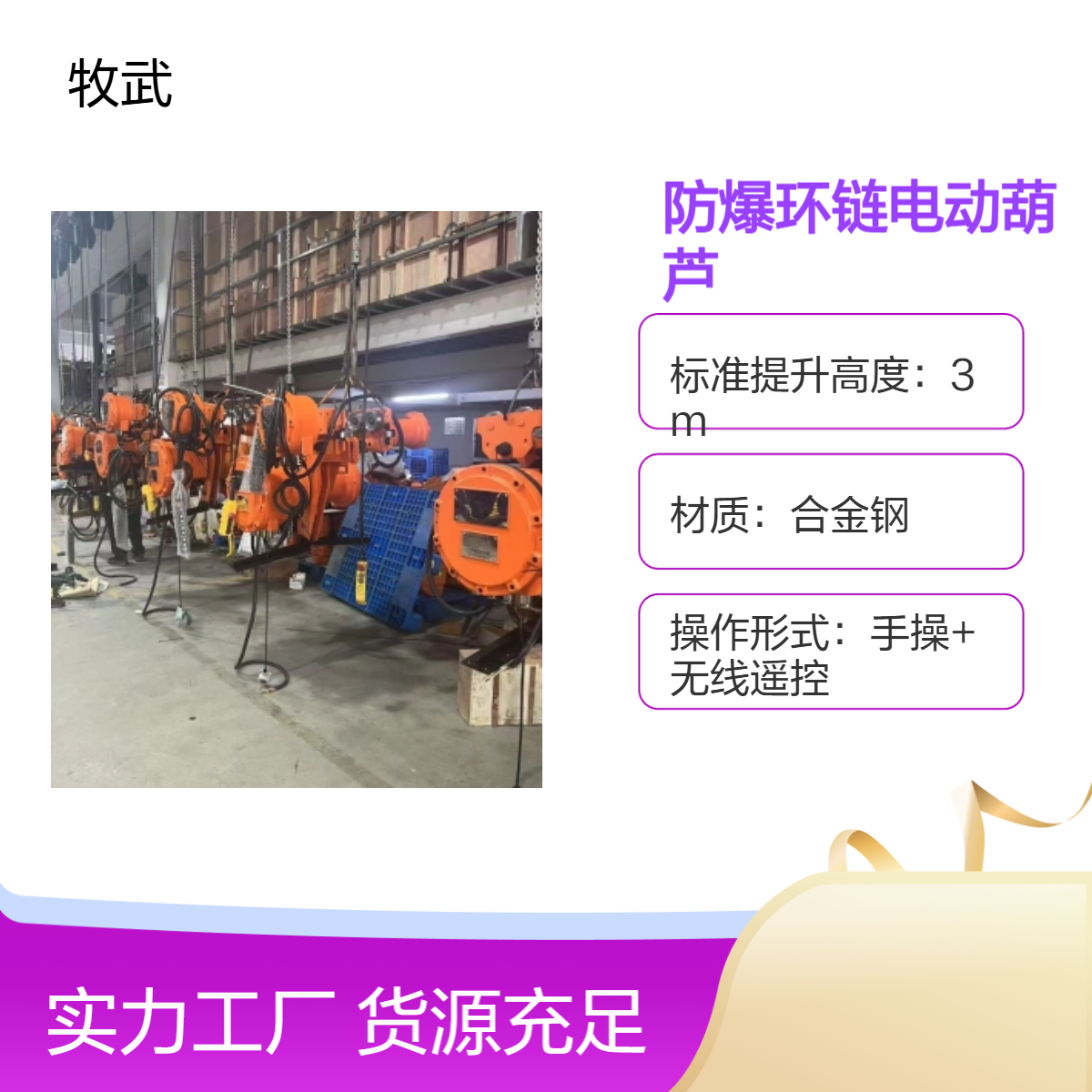 1T低净空气体防爆环链电动葫芦 IIBT4等级 1.5kW合金钢材质 起升5m